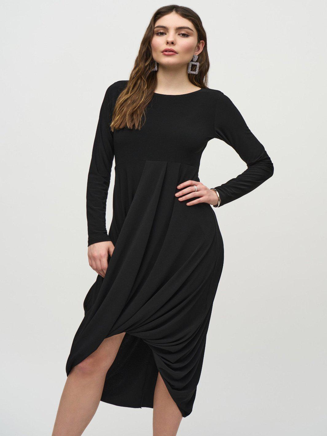 Joseph Ribkoff Draped Midi Dress With Slit In Black 244250 Nicola Ross