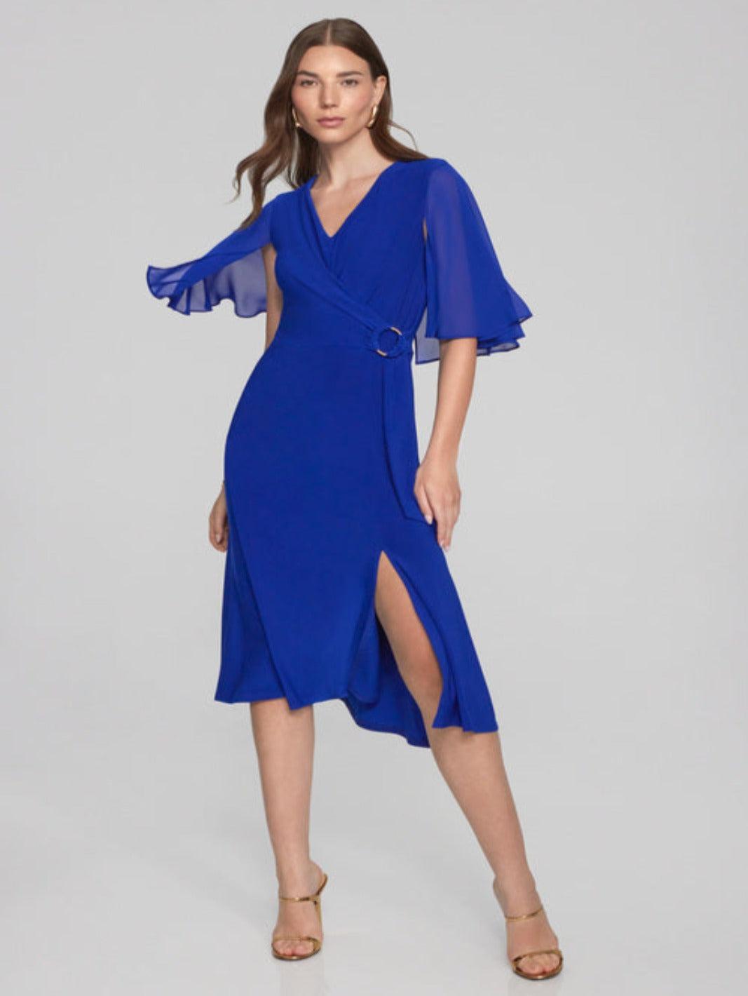 Monroe shimmer ruffle shop dress in royal blue