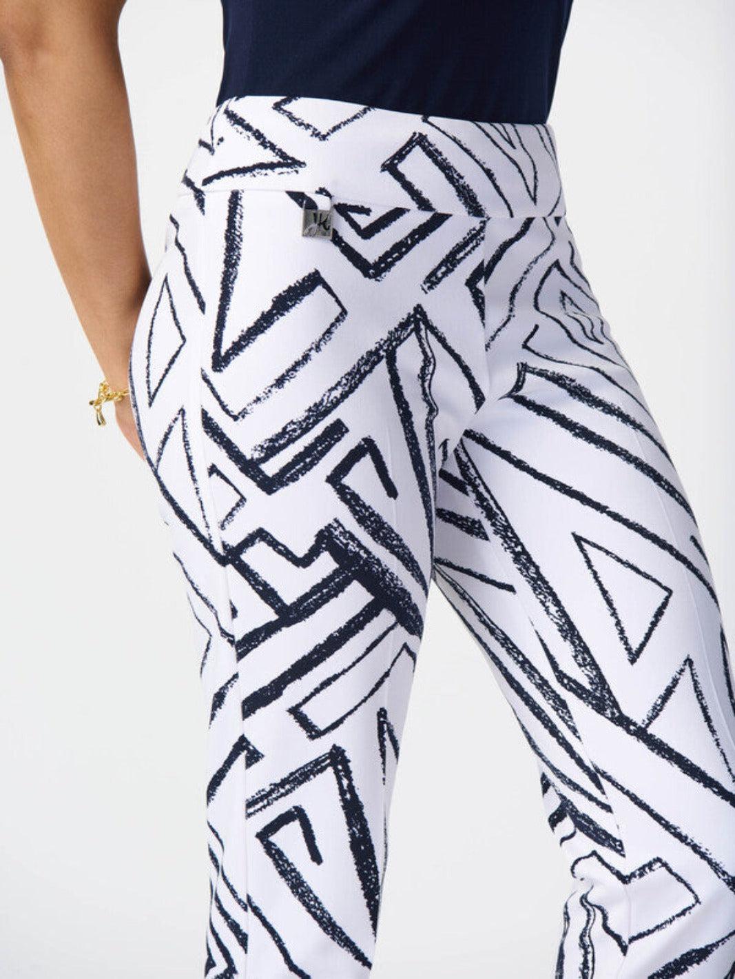 Joseph Ribkoff Abstract Print Cropped Pants In Vanilla/Midnight Blue 241271-Nicola Ross