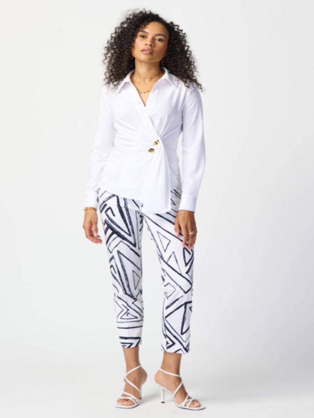 Joseph Ribkoff Abstract Print Cropped Pants In Vanilla/Midnight Blue 241271-Nicola Ross