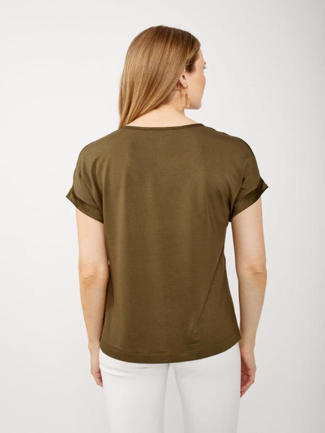 Joseph Ribkoff Crew Neck Pullover With Rolled Sleeves In Khaki Green 243912-Nicola Ross