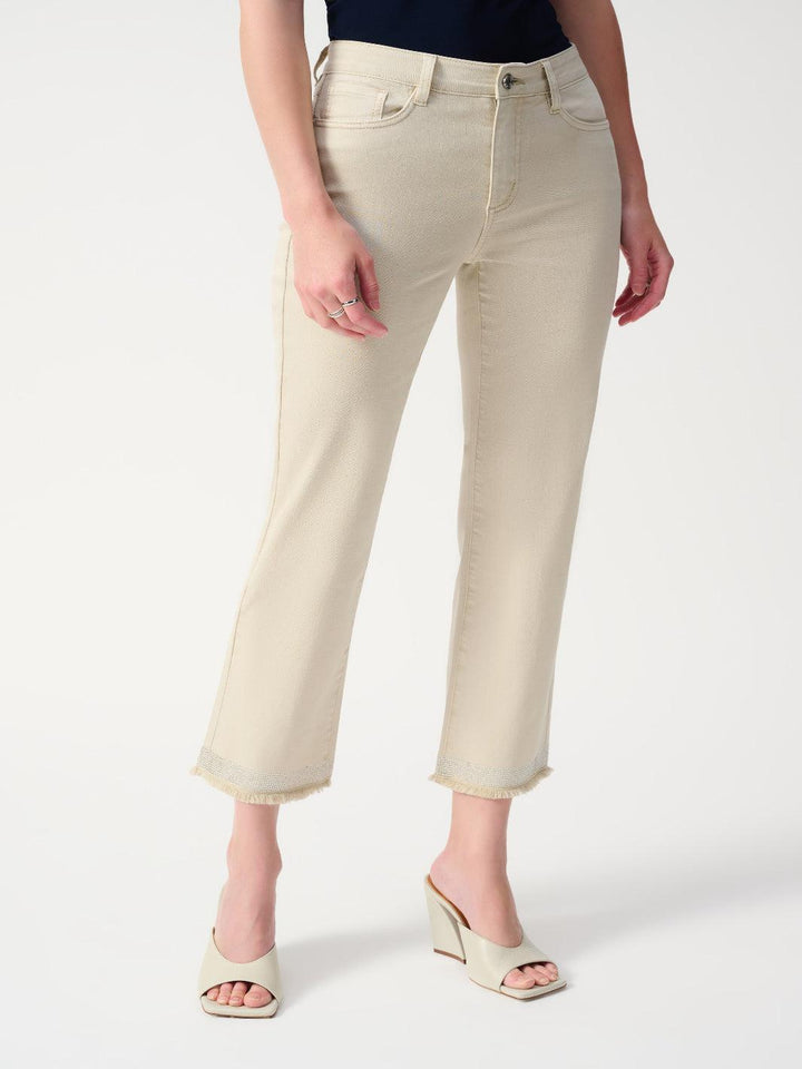 Joseph Ribkoff Denim Straight Pants With Frayed Hem In Moonstone 243964S25-Nicola Ross