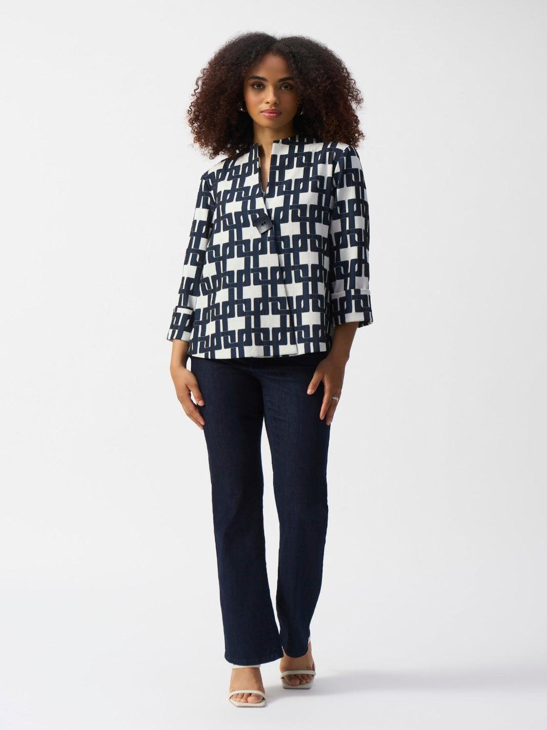 Joseph Ribkoff Geometric Jacquard Trapeze Jacket 251000-Nicola Ross