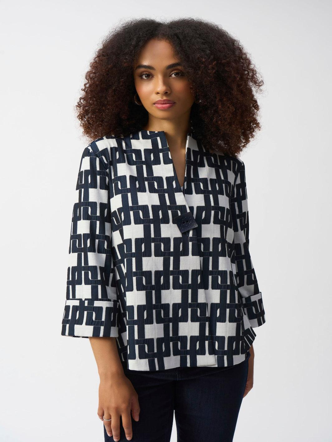 Joseph Ribkoff Geometric Jacquard Trapeze Jacket 251000-Nicola Ross