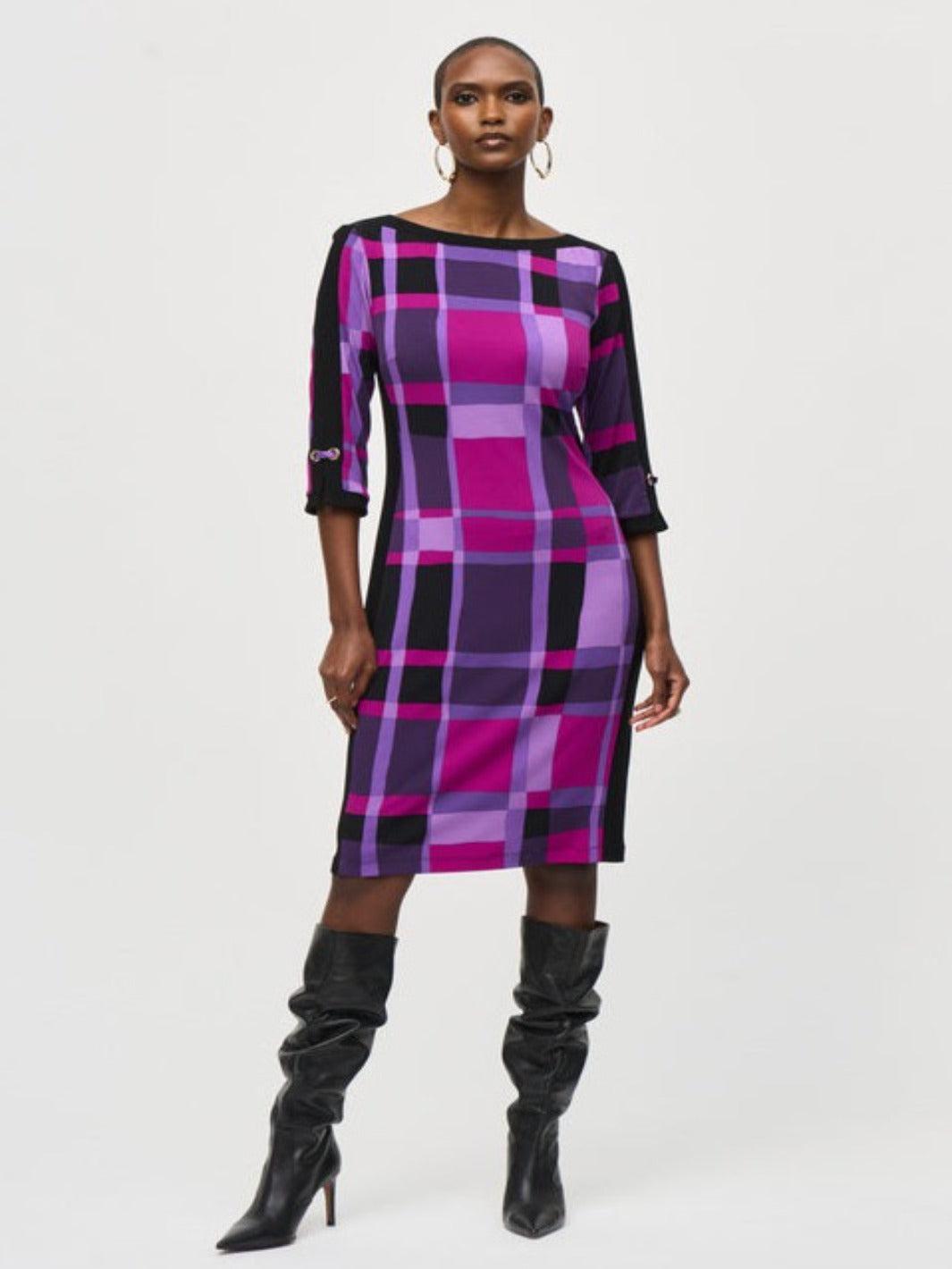 Joseph Ribkoff Geometric Mini Pencil Dress In Purple 243301-Nicola Ross