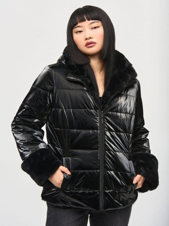 Joseph Ribkoff Hooded Quilted Puffer Jacket In Black 243937-Nicola Ross