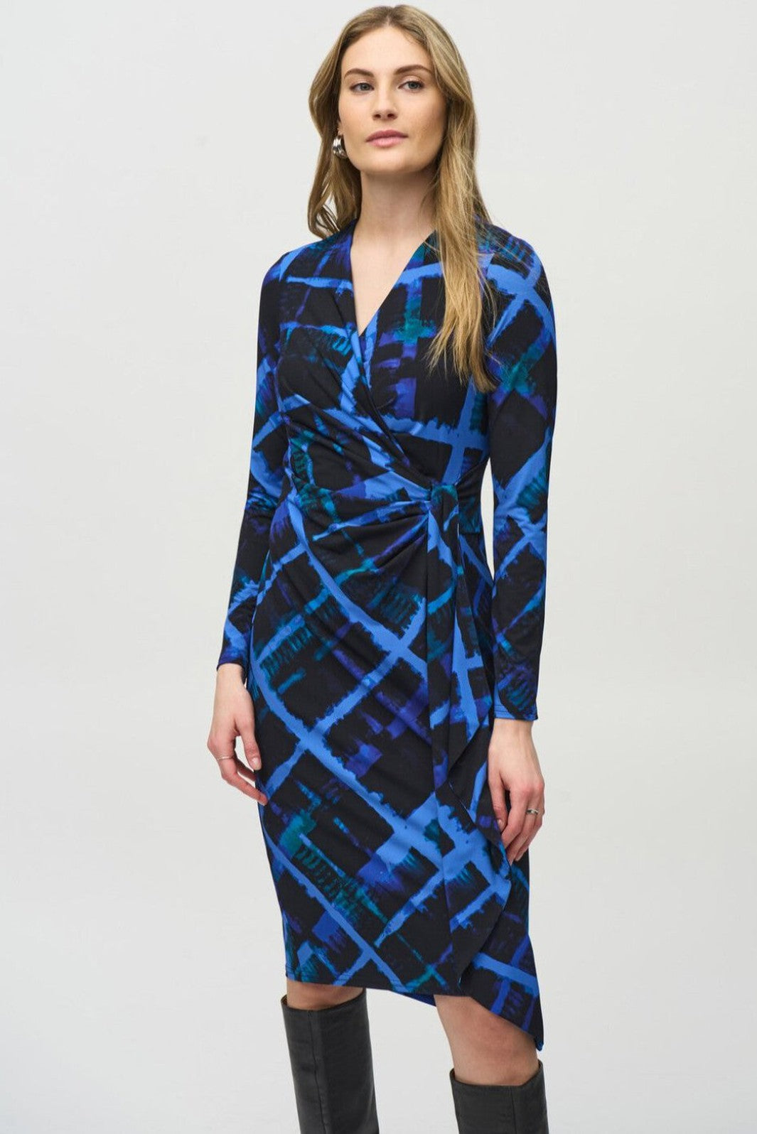 Joseph Ribkoff Knee Length Wrap Dress in Blue 244131