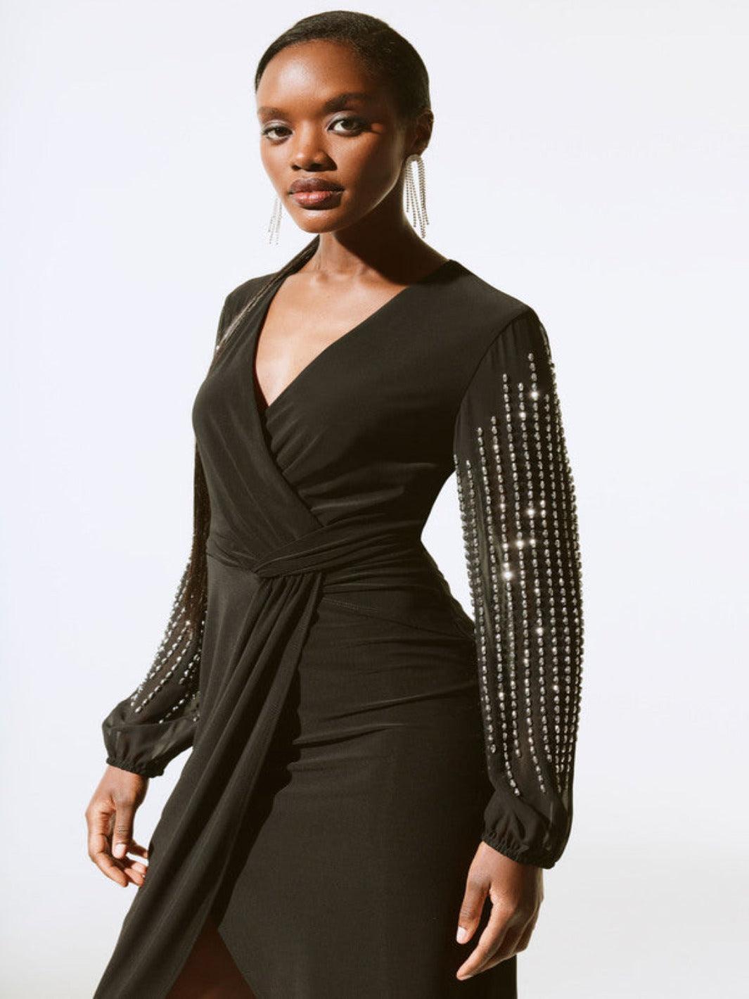 Black wrap dress knee length hotsell