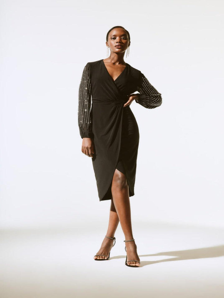 Joseph Ribkoff Knee-length Wrap Dress With V-neck In Black 243726-Nicola Ross