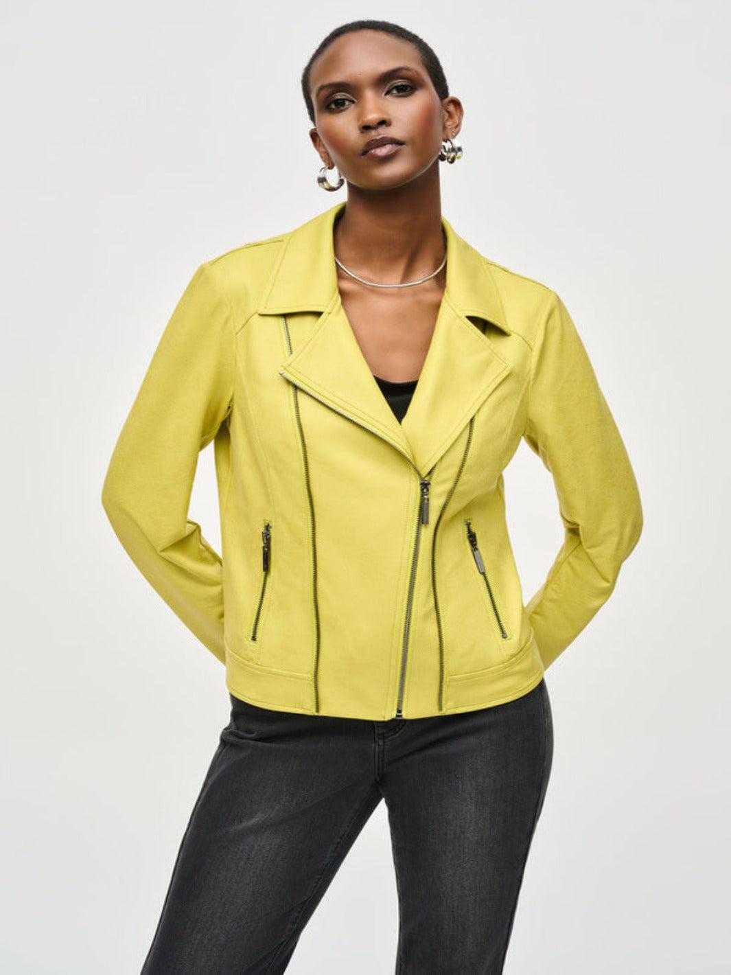 Joseph Ribkoff Leather Casual Zipper Jacket In Yellow 243905-Nicola Ross