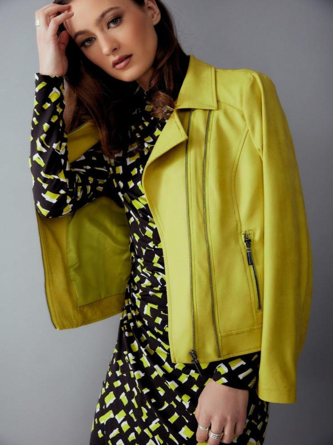 Joseph Ribkoff Leather Casual Zipper Jacket In Yellow 243905-Nicola Ross