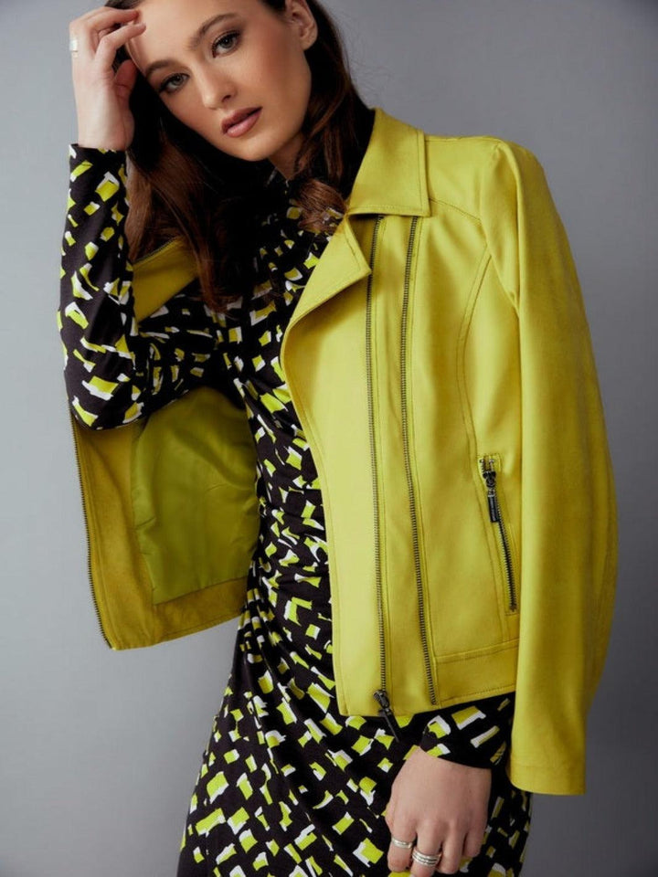 Joseph Ribkoff Leather Casual Zipper Jacket In Yellow 243905-Nicola Ross