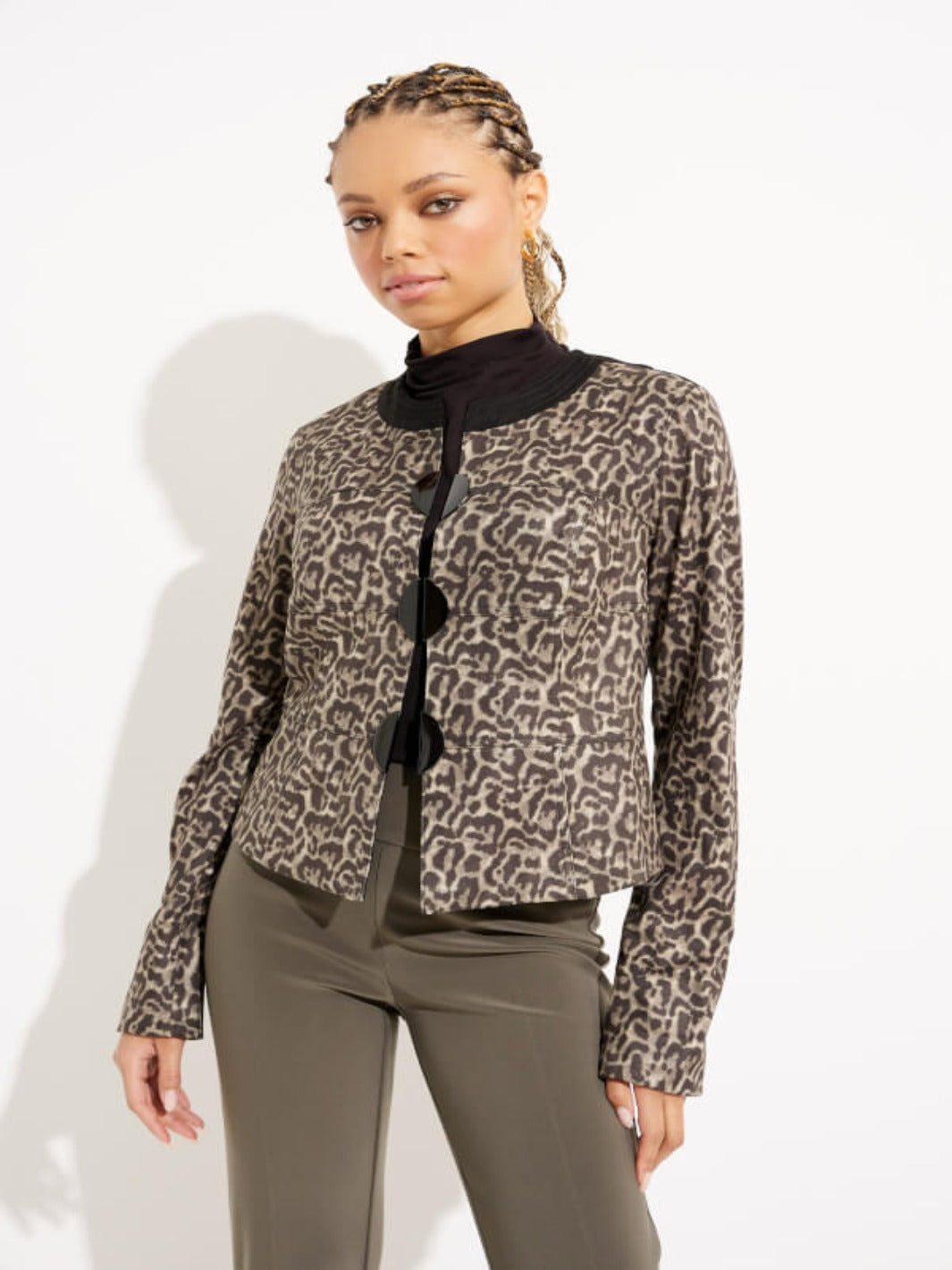 Joseph Ribkoff Leopard Print Rounded Collar Jacket In Black/Beige 2339 ...