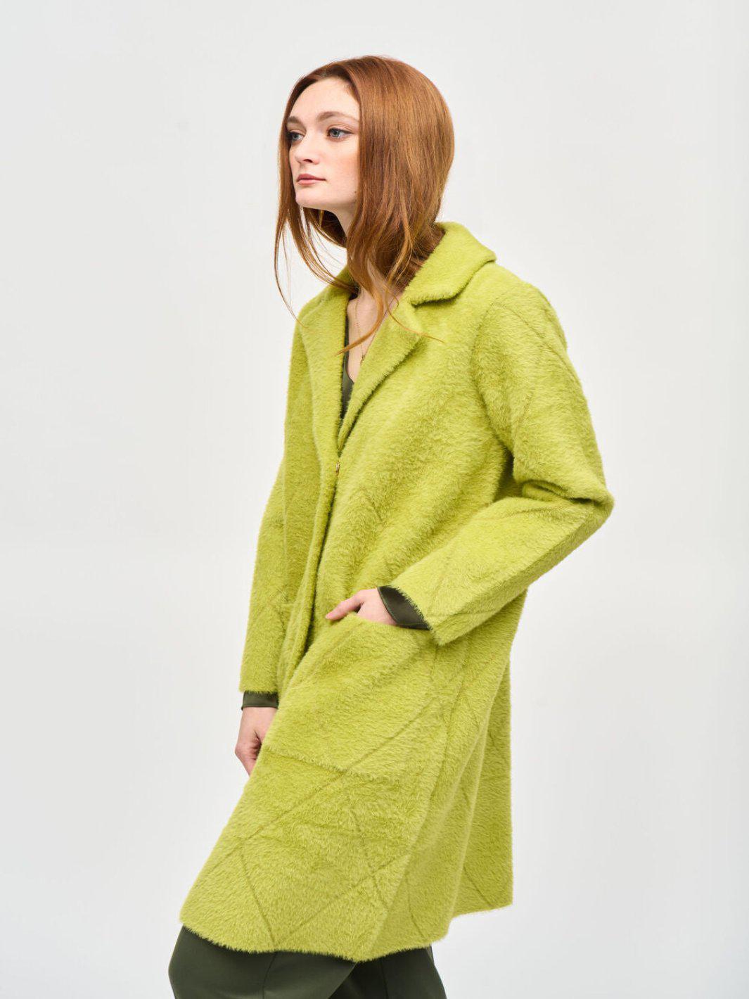 Joseph Ribkoff Long Sleeve Faux Fur Coat In Lime Green 233951