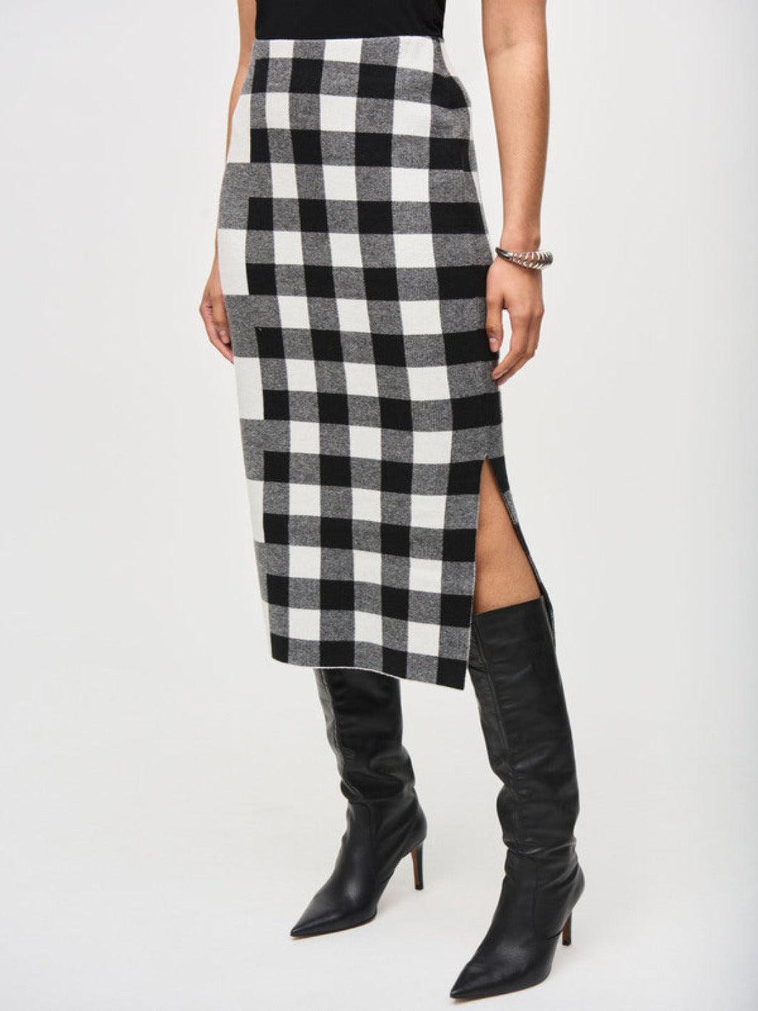 Joseph Ribkoff Plaid Jacquard Knit Skirt In Black 243947-Nicola Ross