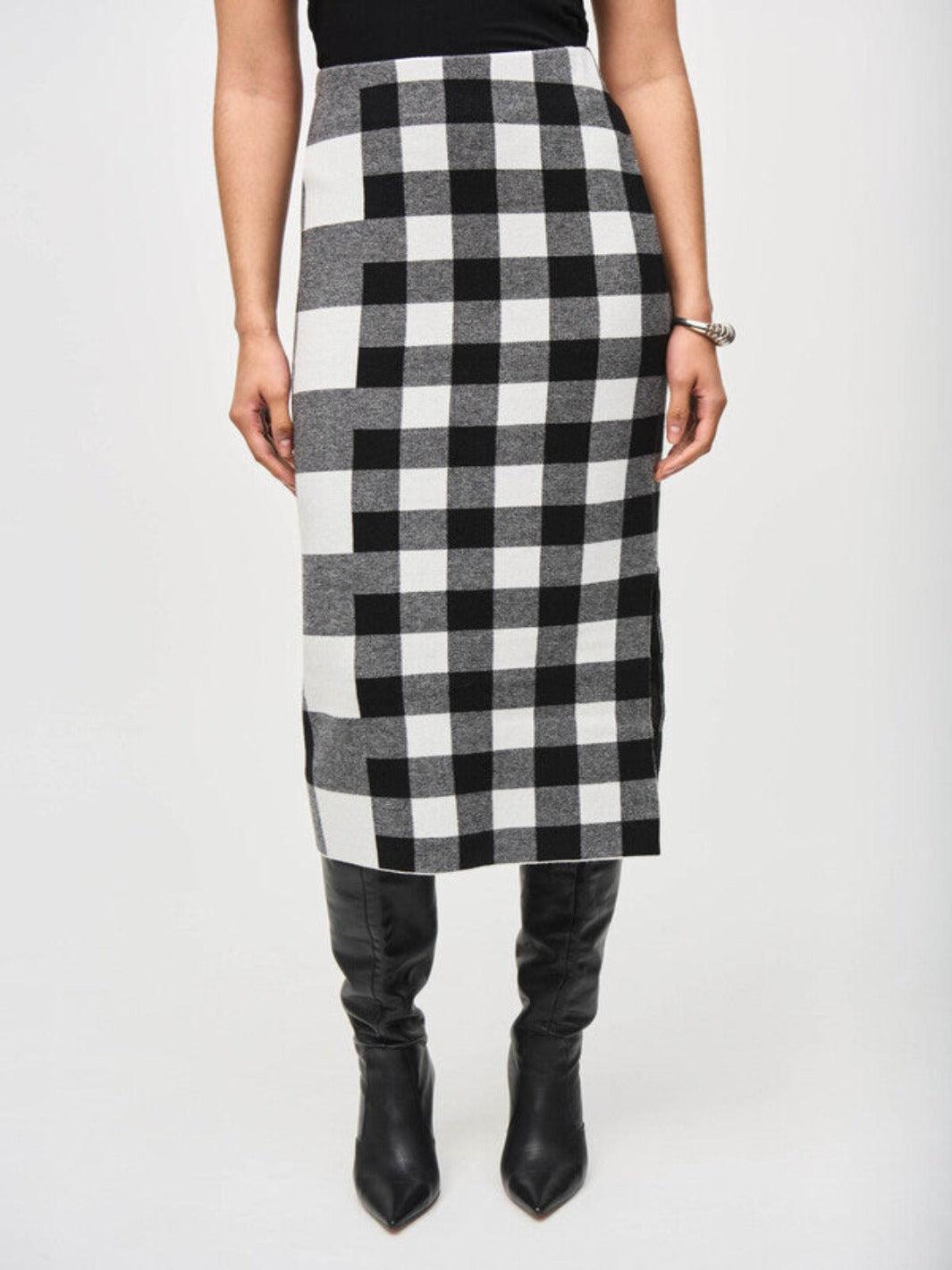 Joseph Ribkoff Plaid Jacquard Knit Skirt In Black 243947-Nicola Ross