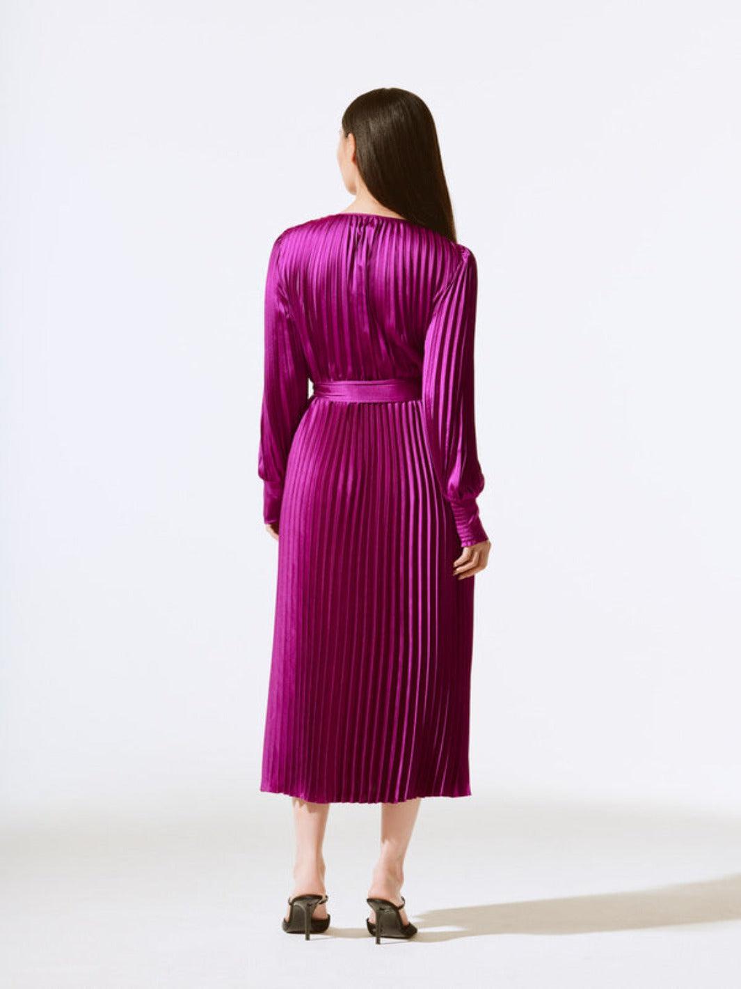 Joseph Ribkoff Pleated Wrap Midi Dress In Purple 243771x-Nicola Ross