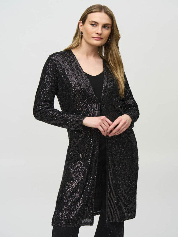 Joseph Ribkoff Sequin Long Coat In Black 244925-Nicola Ross