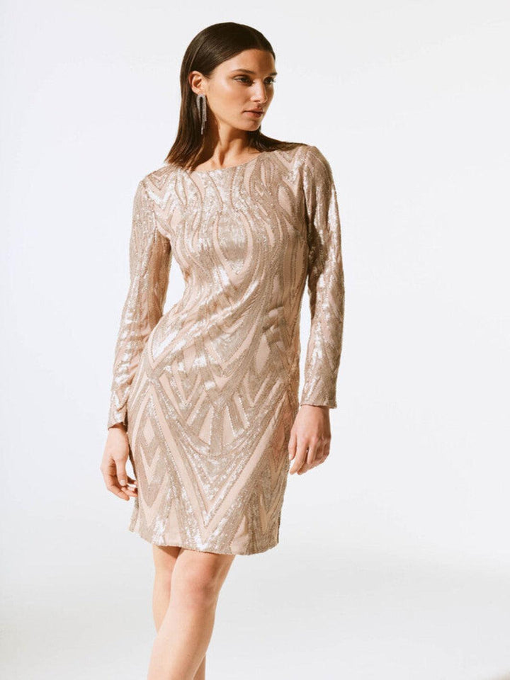 Joseph Ribkoff Sophisticated Sequined Party Dress In Gold 243774-Nicola Ross