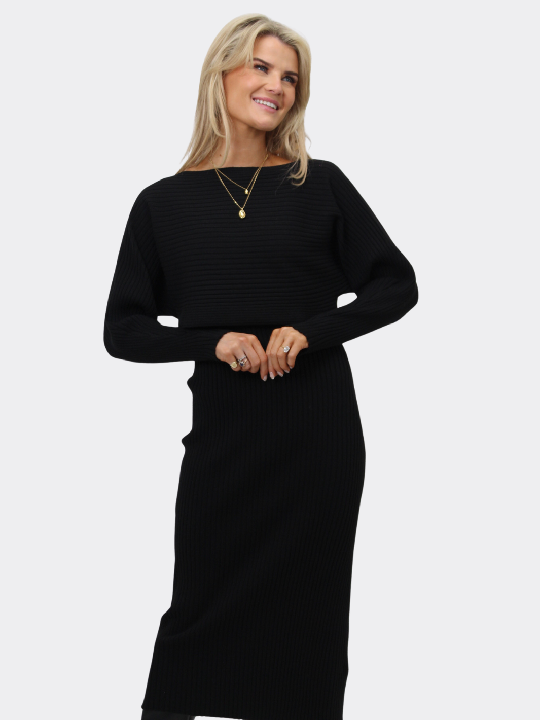 Kate & Pippa Amelia Knitted Dress In Black-Nicola Ross