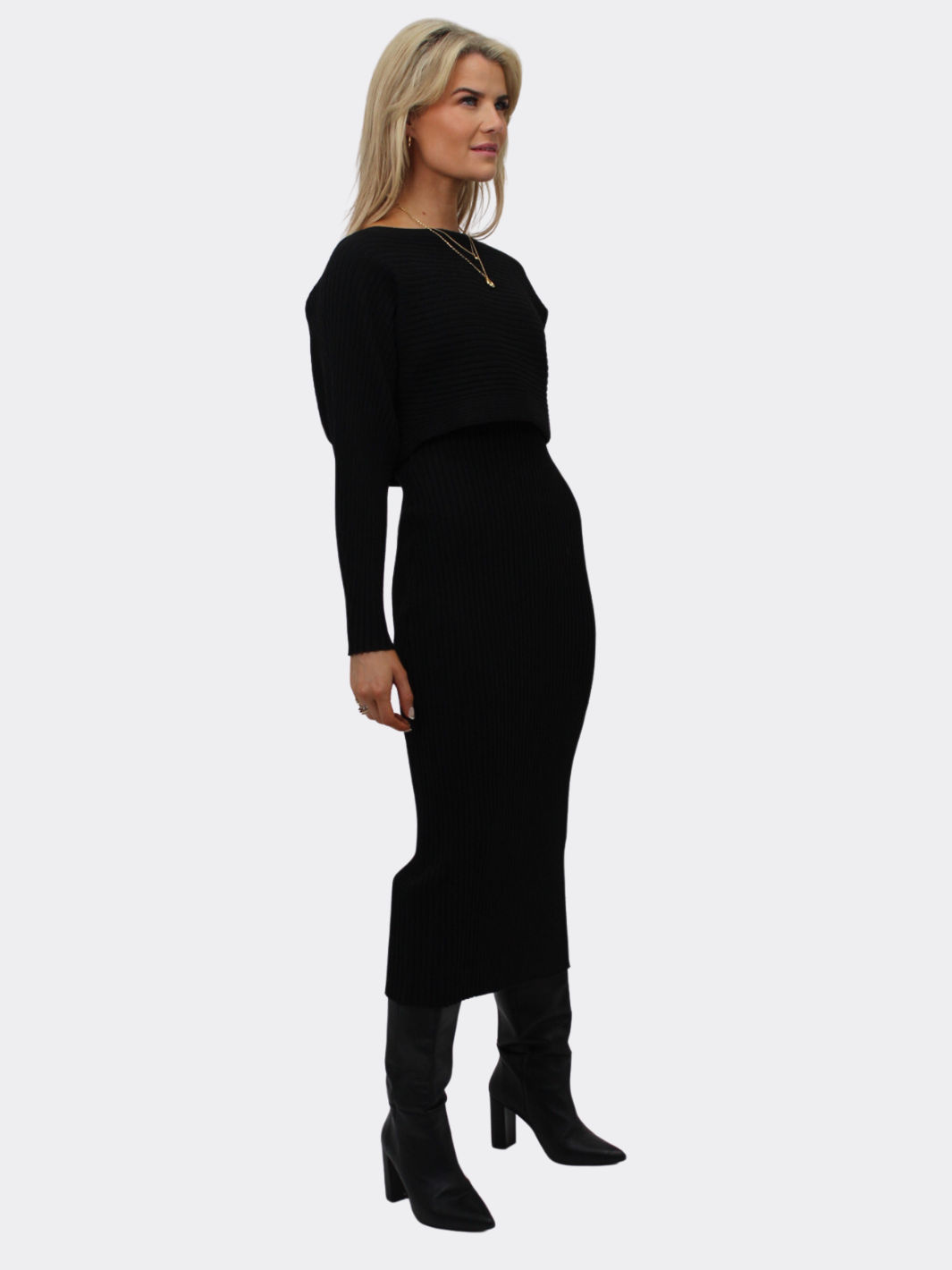 Kate & Pippa Amelia Knitted Dress In Black-Nicola Ross