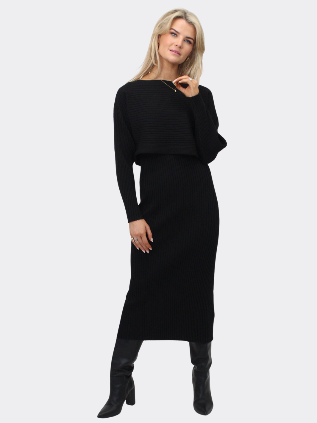 Kate & Pippa Amelia Knitted Dress In Black-Nicola Ross