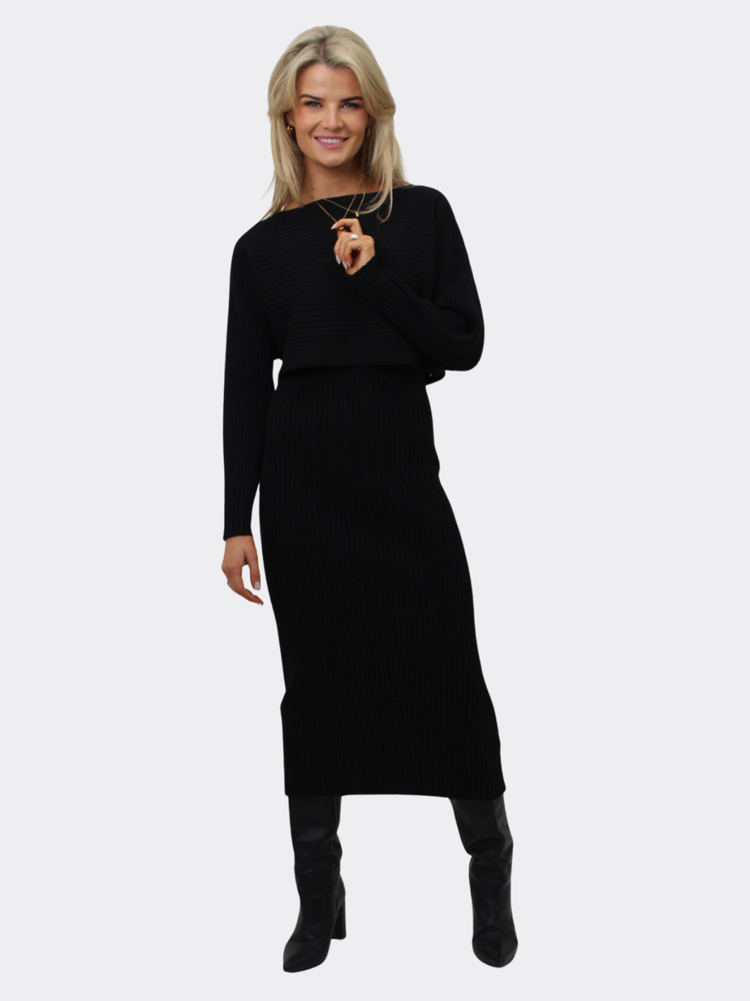 Kate & Pippa Amelia Knitted Dress In Black-Nicola Ross