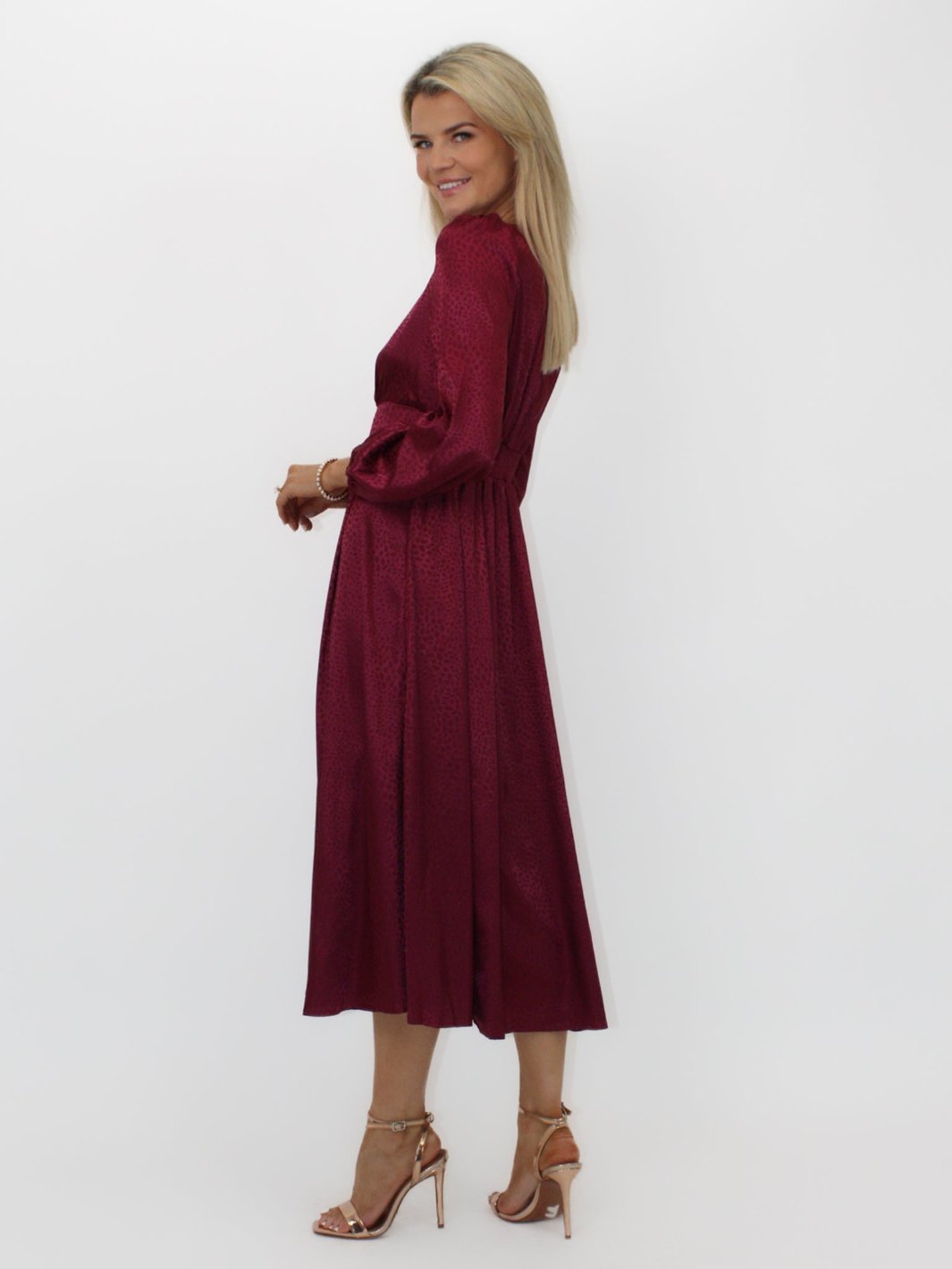 Kate & Pippa Audrey Midi Dress In Burgundy Print-Nicola Ross