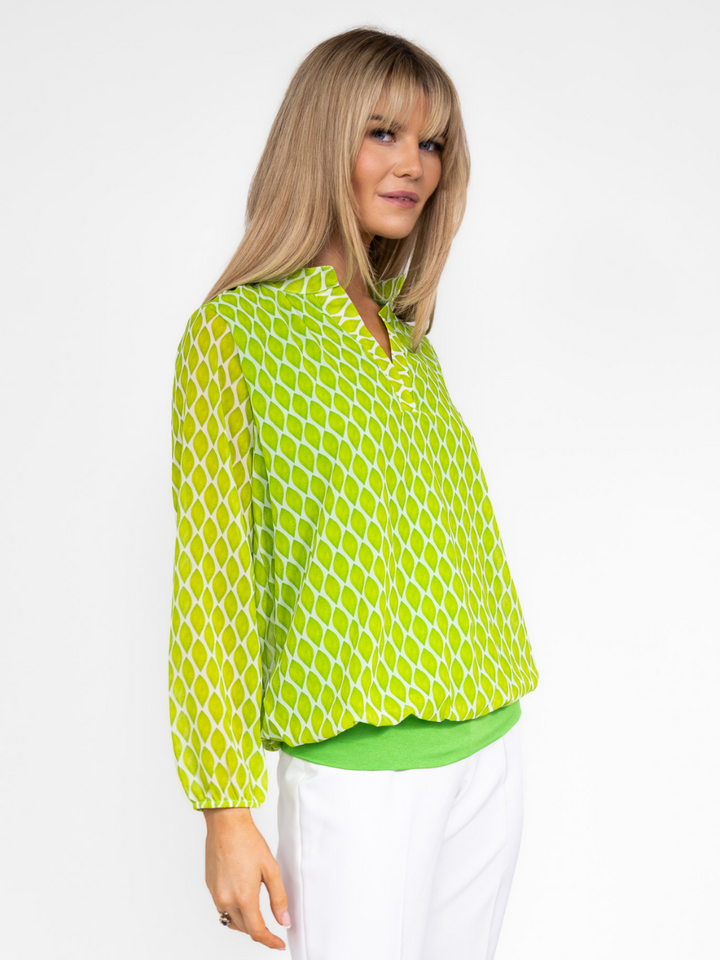 Kate & Pippa Bella Band Top In Lime Green Print-Nicola Ross