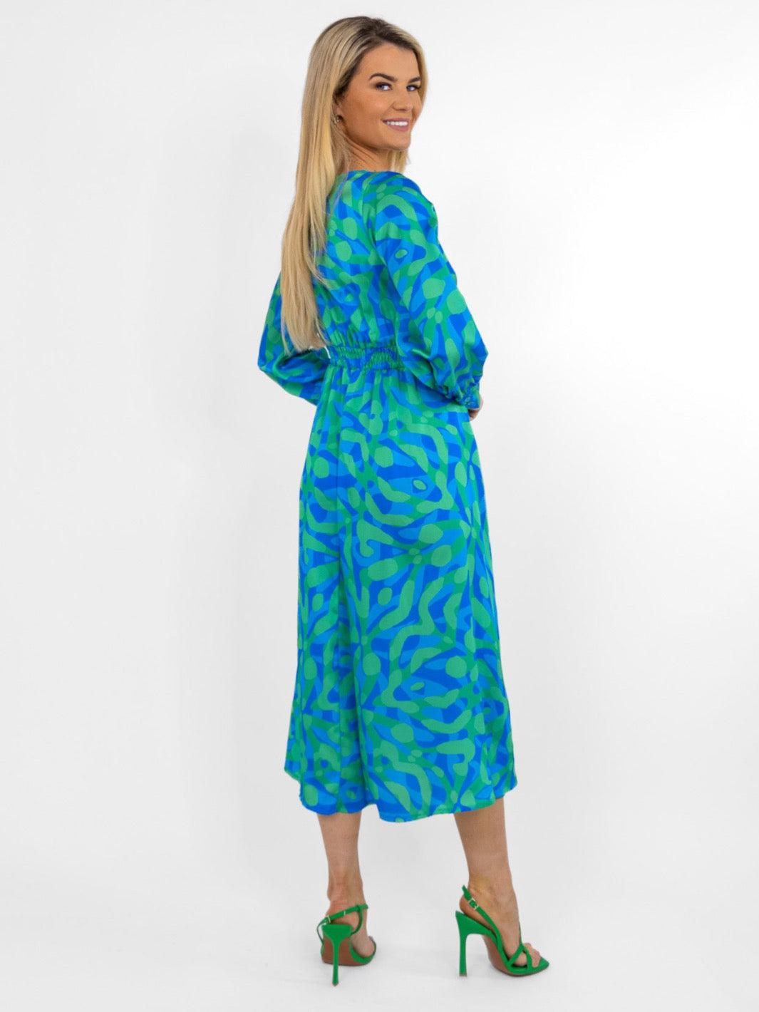 Kate & Pippa Birkin Midi Dress In Blue Print-Nicola Ross