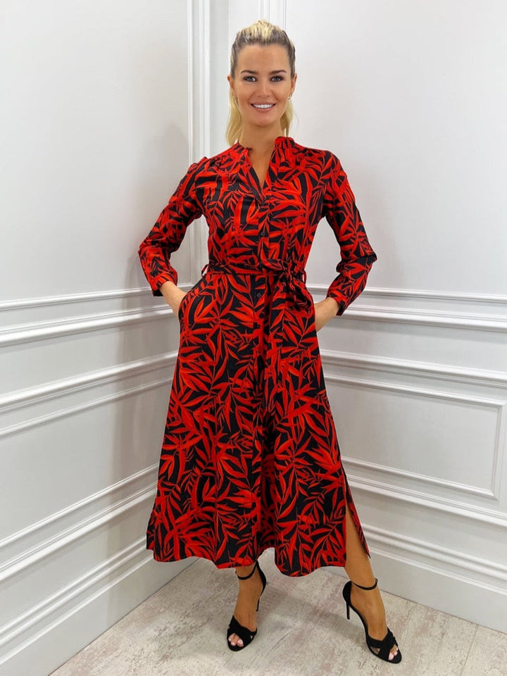 Kate & Pippa Capri Dress AW22 - Black / Red Leaf-Nicola Ross