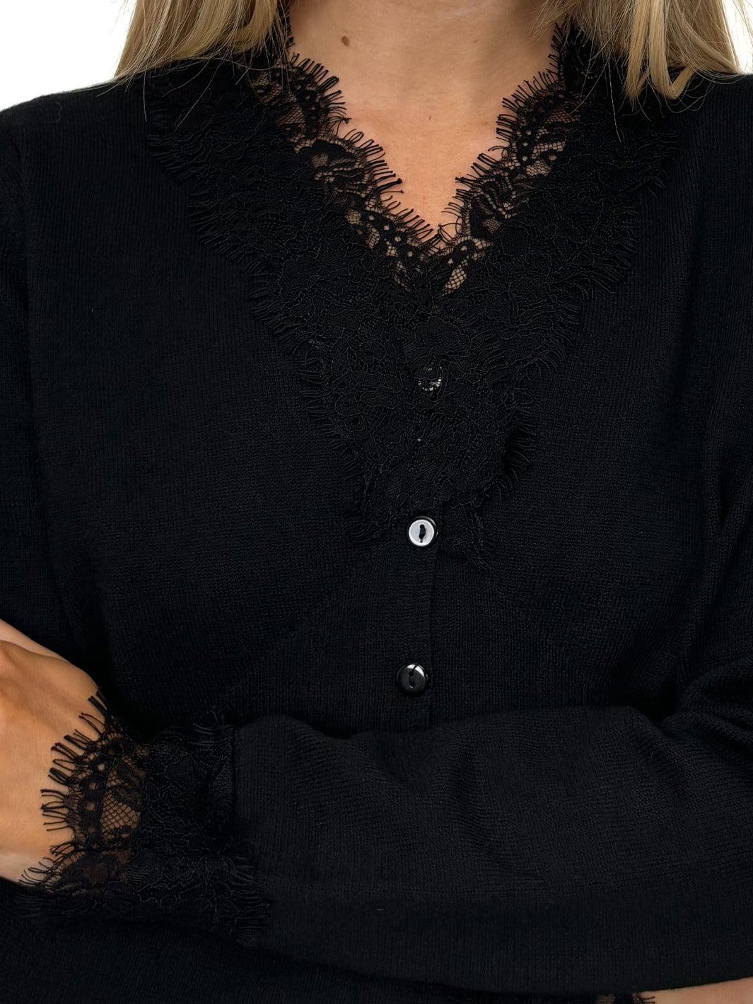 Kate & Pippa Clo Lace Trim Knit In Black-Nicola Ross