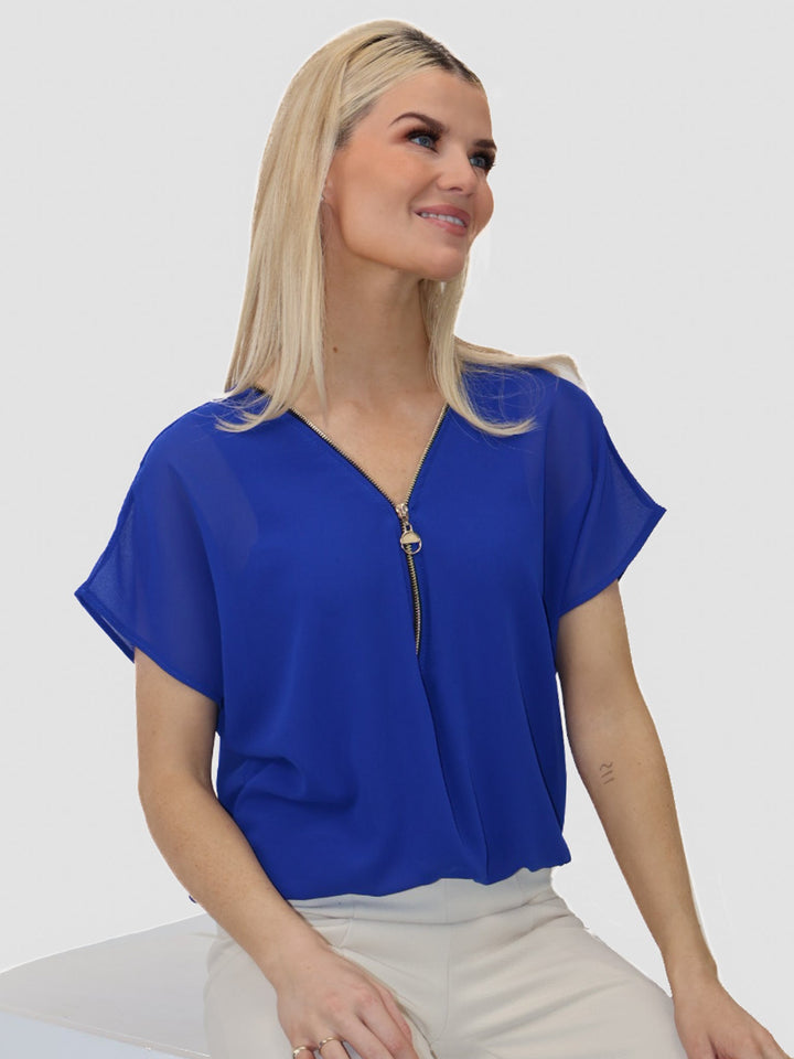 Kate & Pippa Eva Zip Top In Blue-Nicola Ross