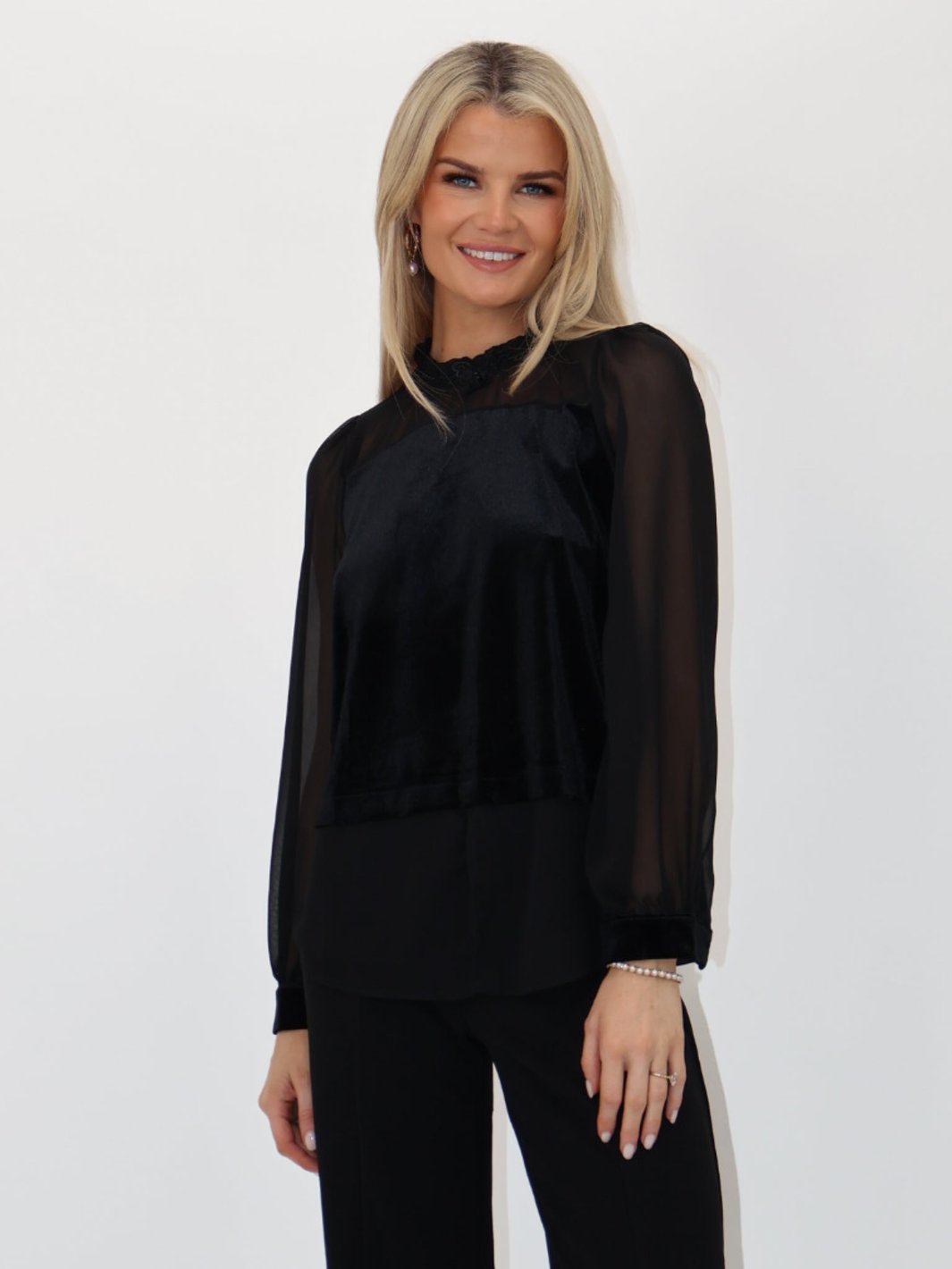 Kate & Pippa Harper Velvet Christmas Top In Black-Nicola Ross