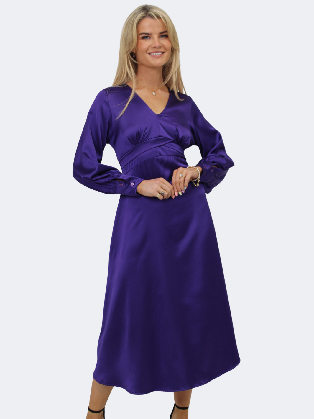 Kate & Pippa Kamala Satin Midi Dress In Purple-Nicola Ross