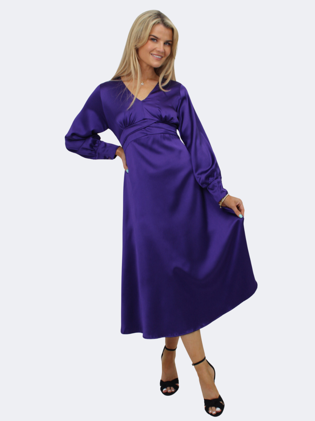 Kate & Pippa Kamala Satin Midi Dress In Purple-Nicola Ross