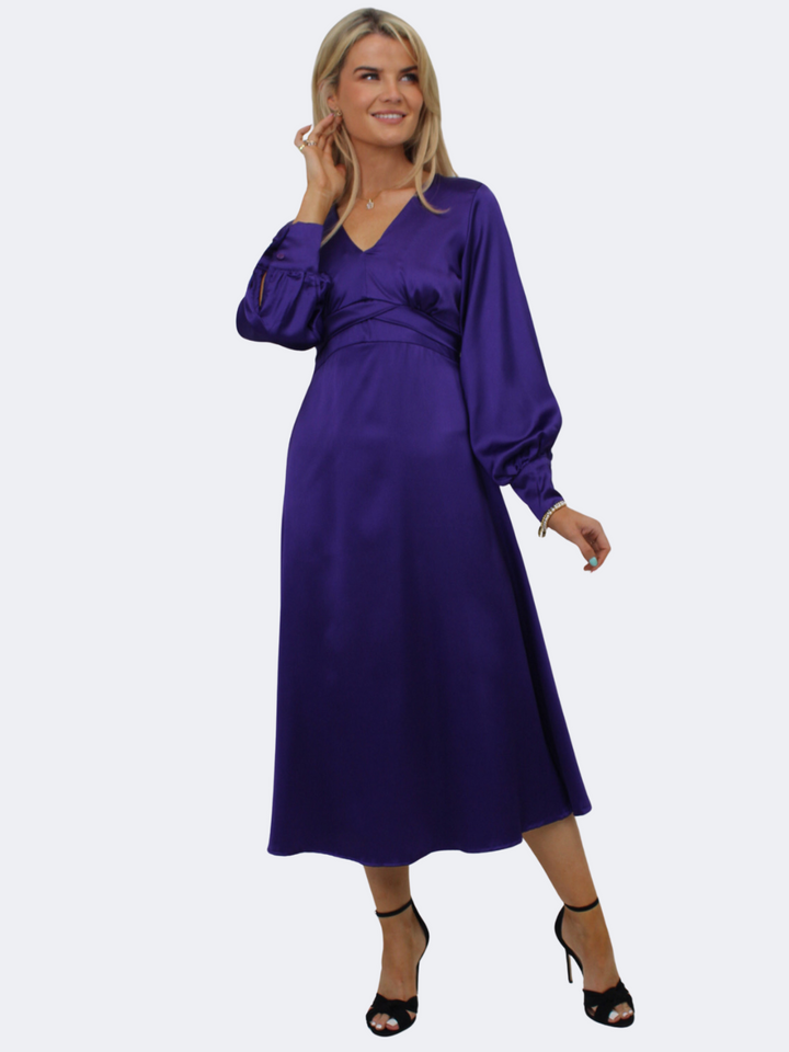 Kate & Pippa Kamala Satin Midi Dress In Purple-Nicola Ross