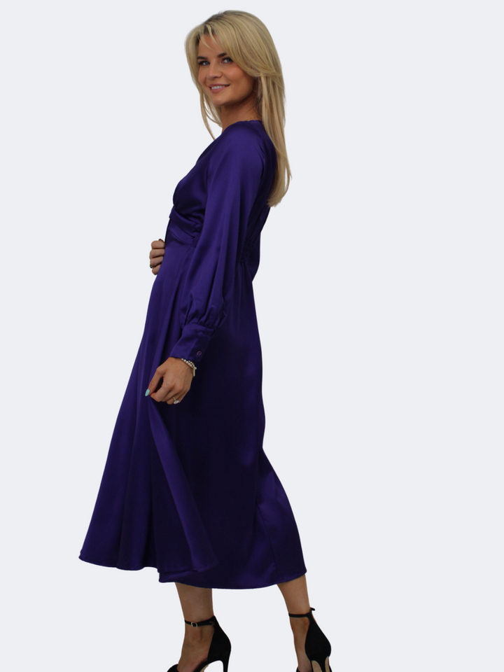 Kate & Pippa Kamala Satin Midi Dress In Purple-Nicola Ross