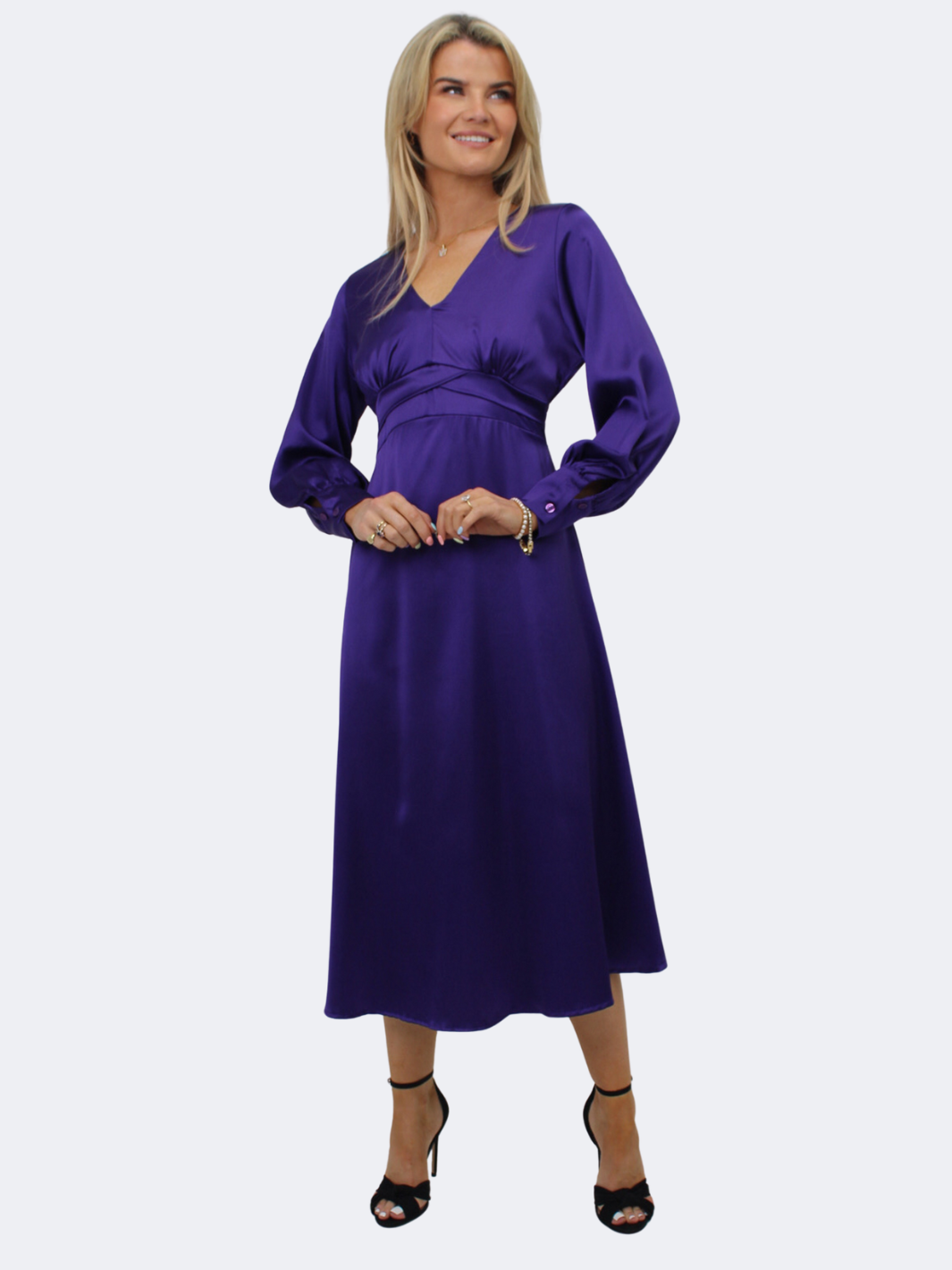 Kate & Pippa Kamala Satin Midi Dress In Purple-Nicola Ross