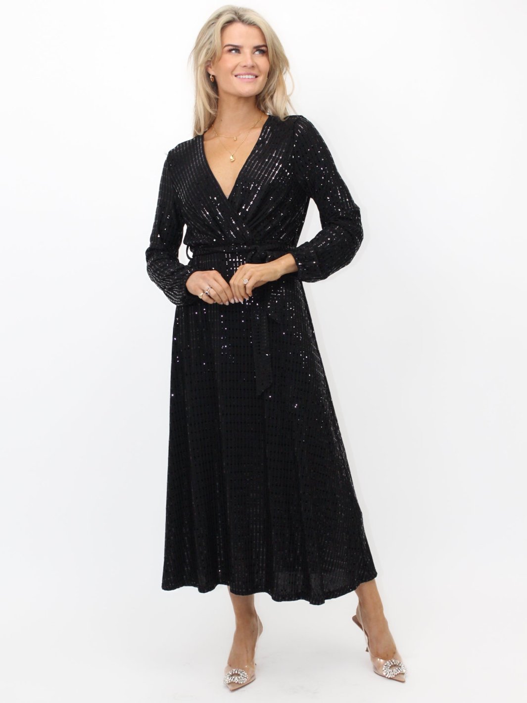 Kate Pippa Kylie Midi Dress In Black Sparkle Nicola Ross