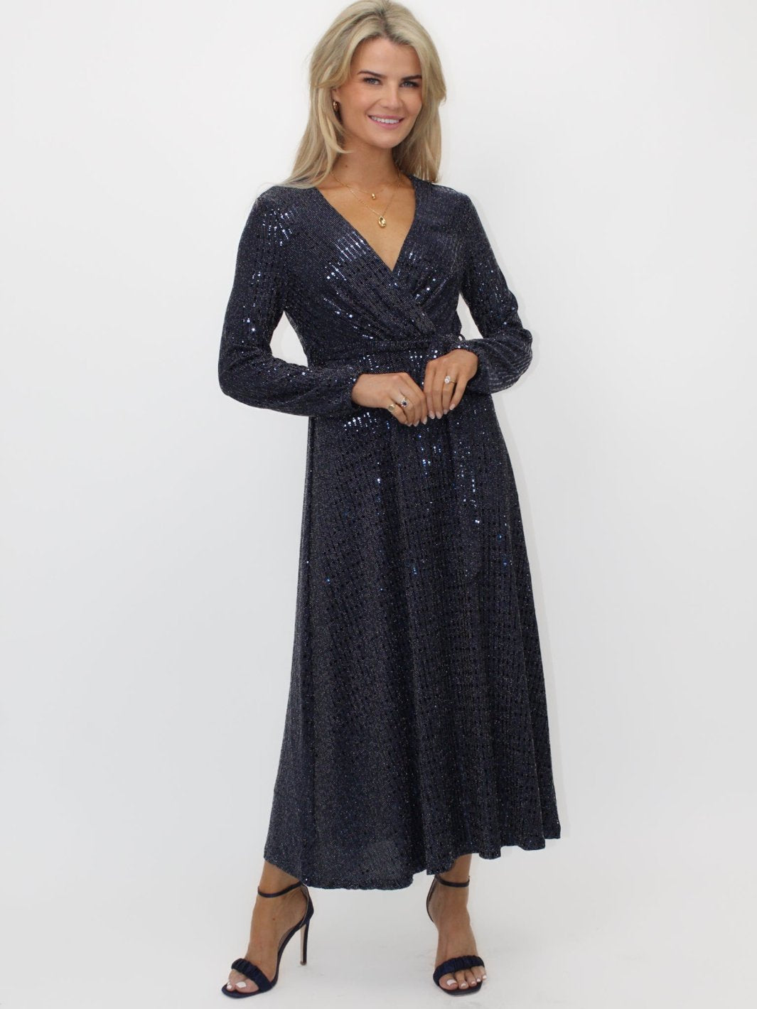 Kate & Pippa Kylie Midi Dress In Navy Sparkle-Nicola Ross