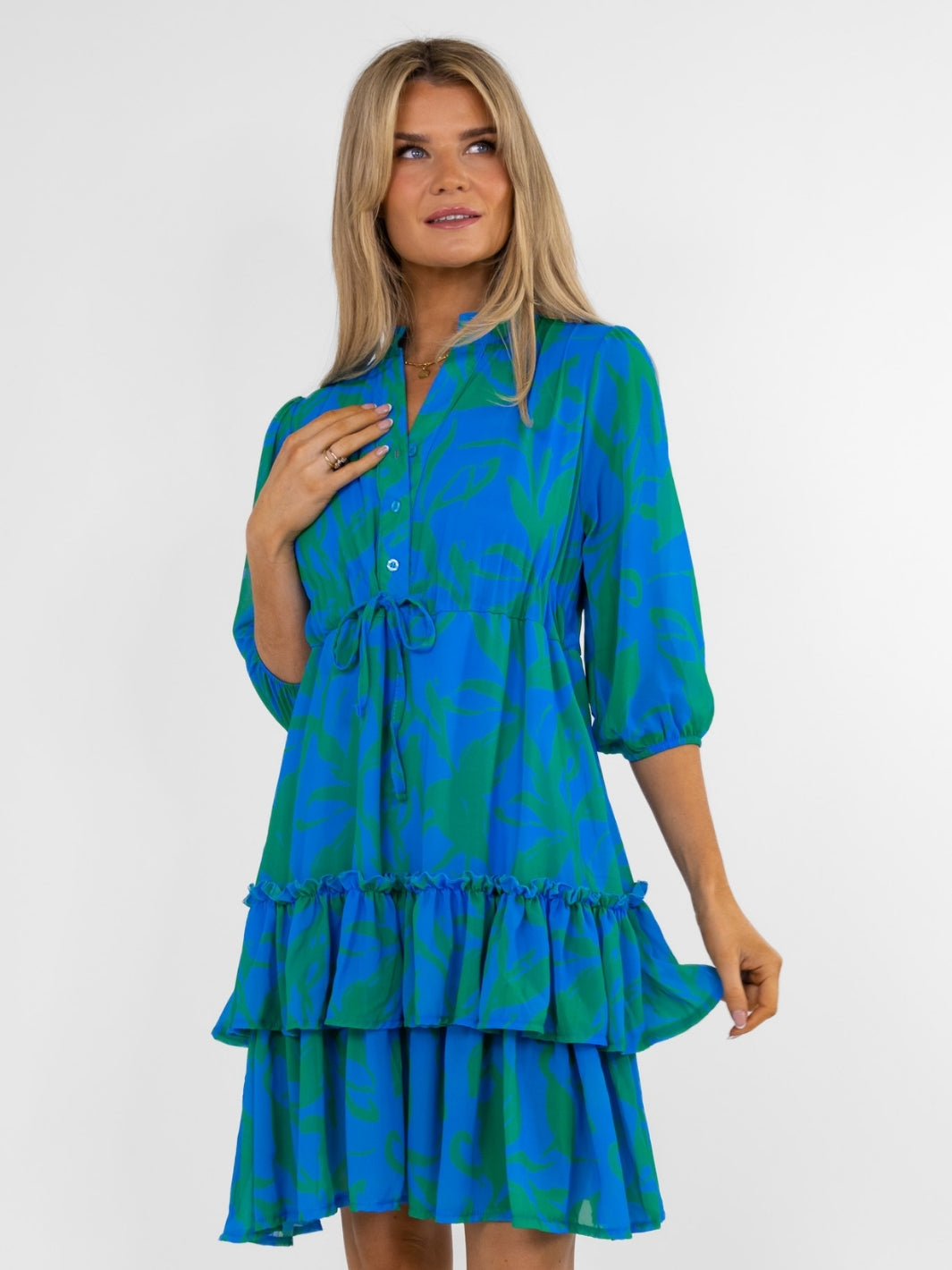 Kate & Pippa Latina Mini Dress In Blue / Green Print-Nicola Ross