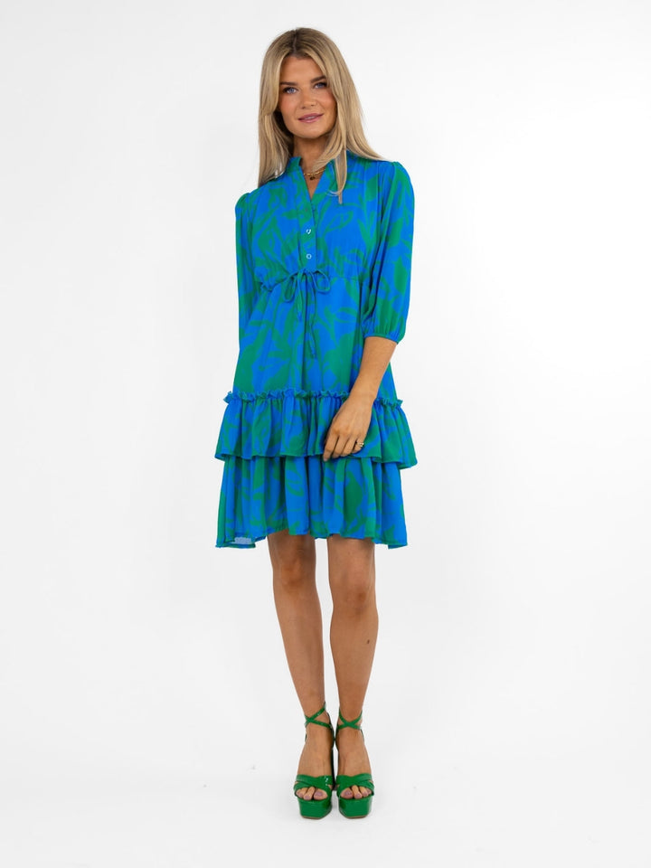 Kate & Pippa Latina Mini Dress In Blue / Green Print-Nicola Ross