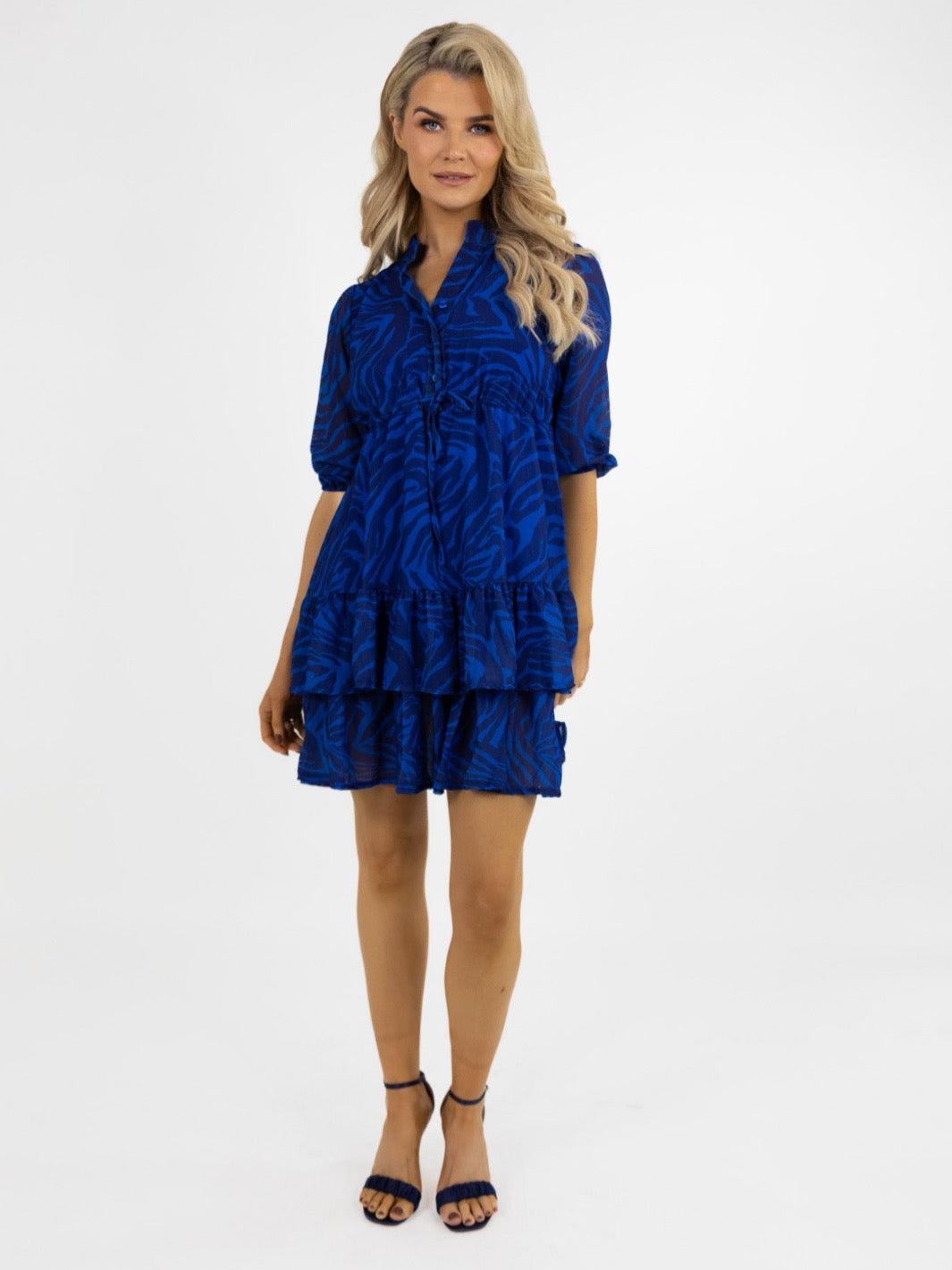 Kate & Pippa Latina Mini Dress In Blue Print-Nicola Ross