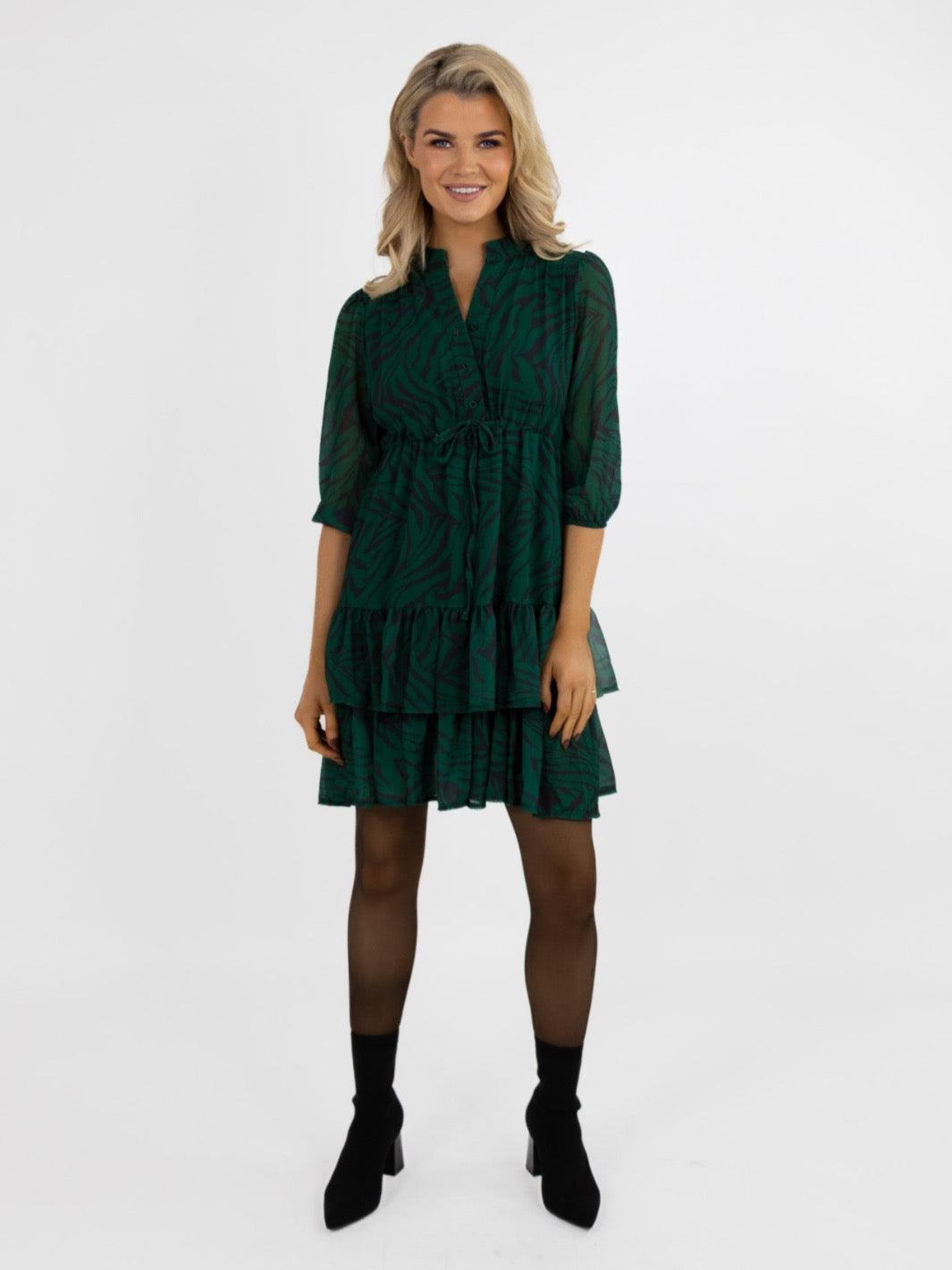 Kate & Pippa Latina Mini Dress In Green Print-Nicola Ross