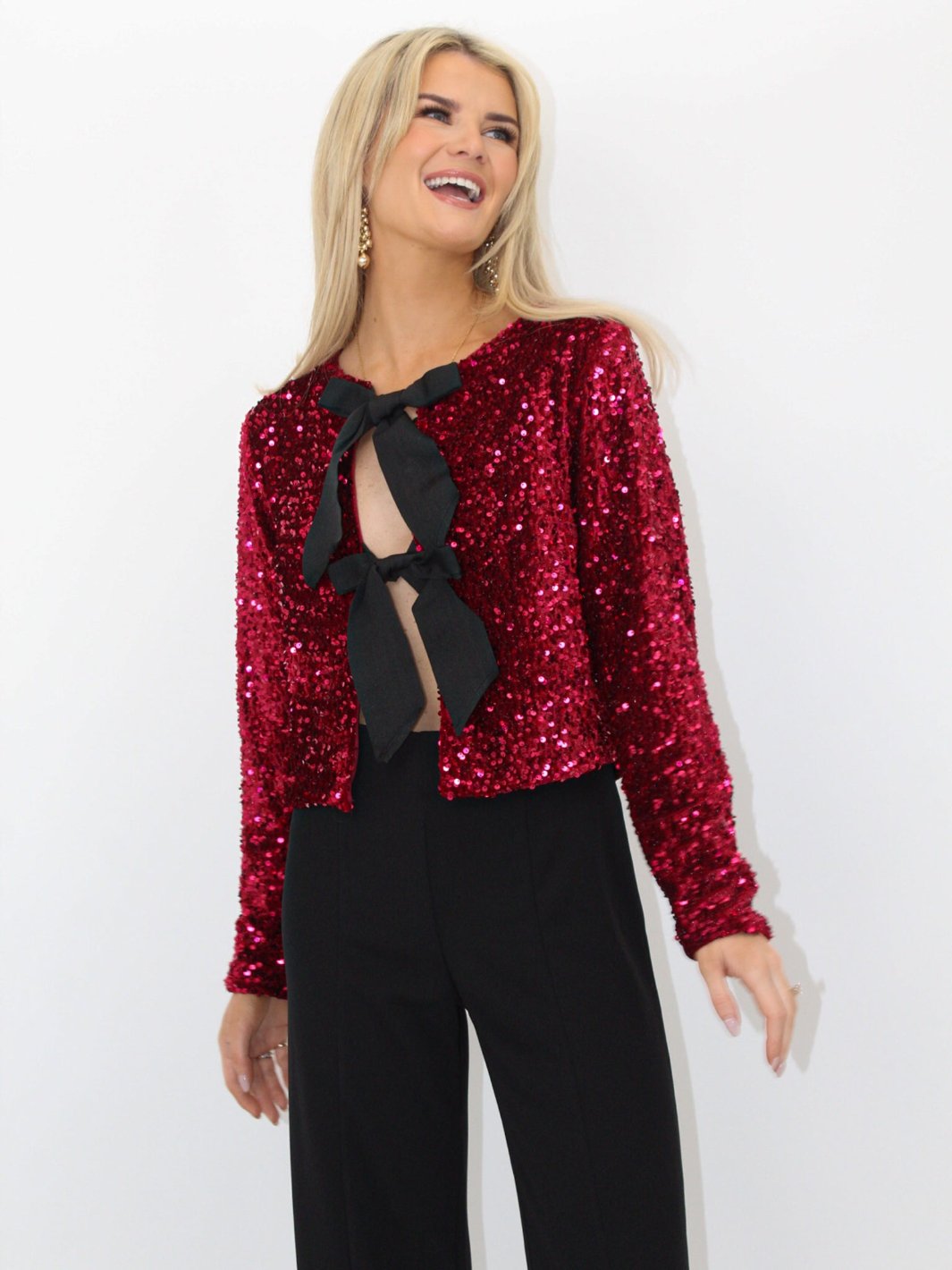 Kate & Pippa Lori Bow Tie Jacket In Red Sparkle-Nicola Ross