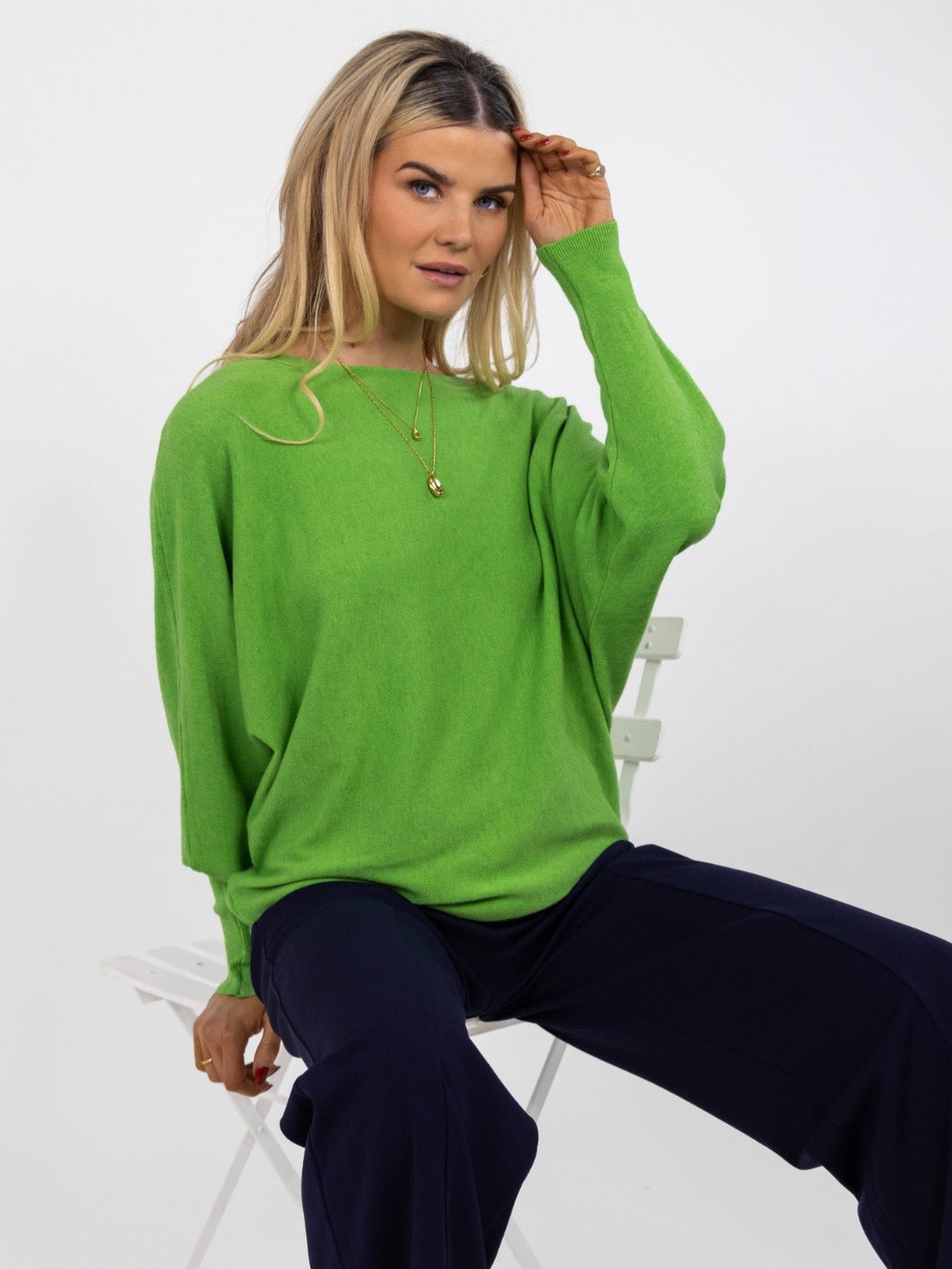 Kate & Pippa Milano Batwing Knit Jumper In Lime Green-Nicola Ross