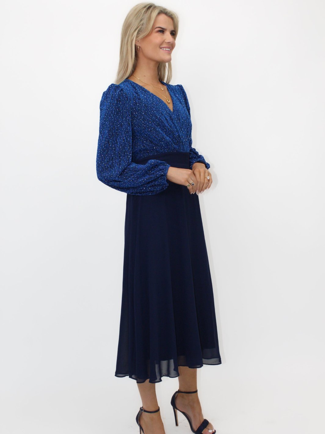 Kate & Pippa Monroe Midi Dress In Navy / Blue Sparkle-Nicola Ross