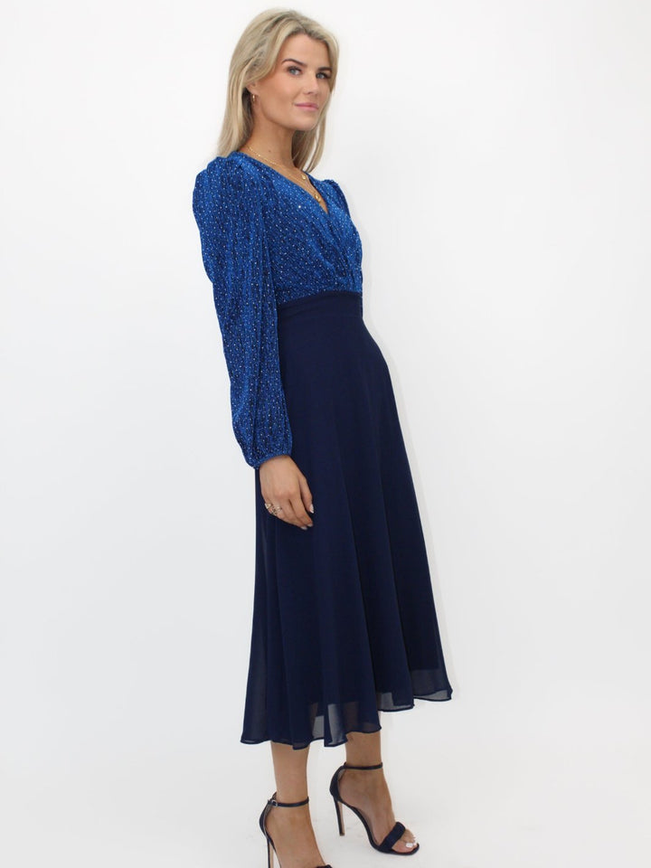 Kate & Pippa Monroe Midi Dress In Navy / Blue Sparkle-Nicola Ross