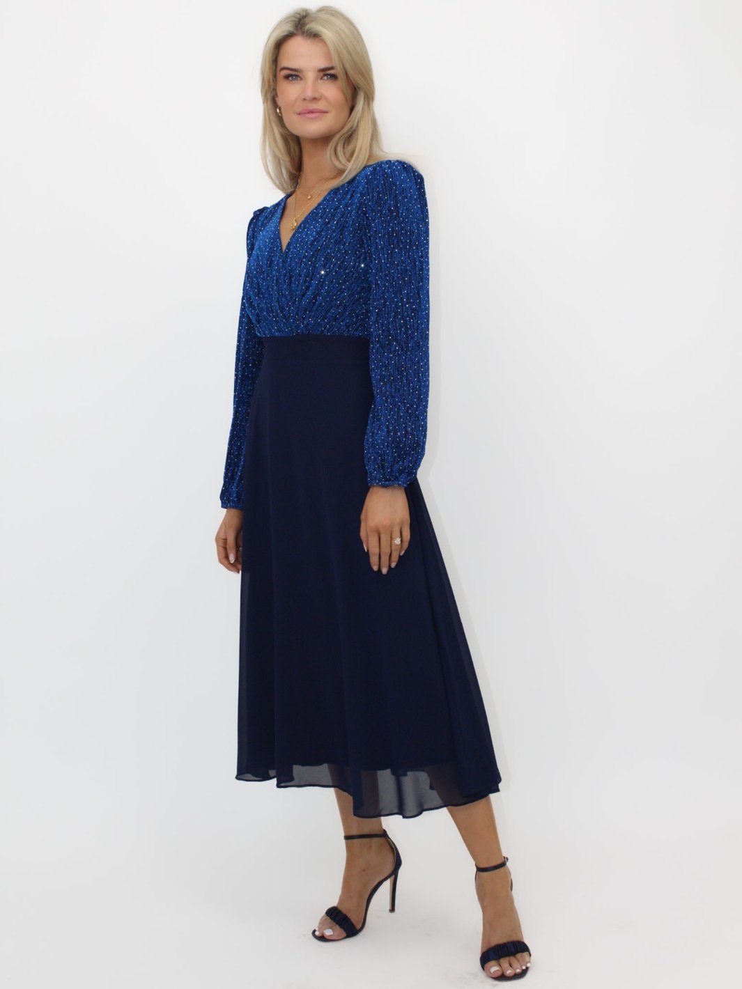 Kate & Pippa Monroe Midi Dress In Navy / Blue Sparkle-Nicola Ross